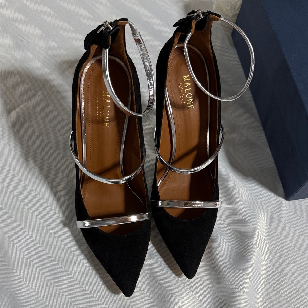 Malone Souliers Black and Silver suede Women's Shoes